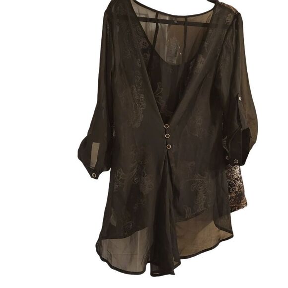 Maurices Studio Y Large Black White Lace Button 3/4 Sleeve Chiffon Top - Picture 13 of 13